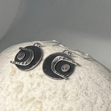 Load image into Gallery viewer, Arc drop earrings oxidised silver