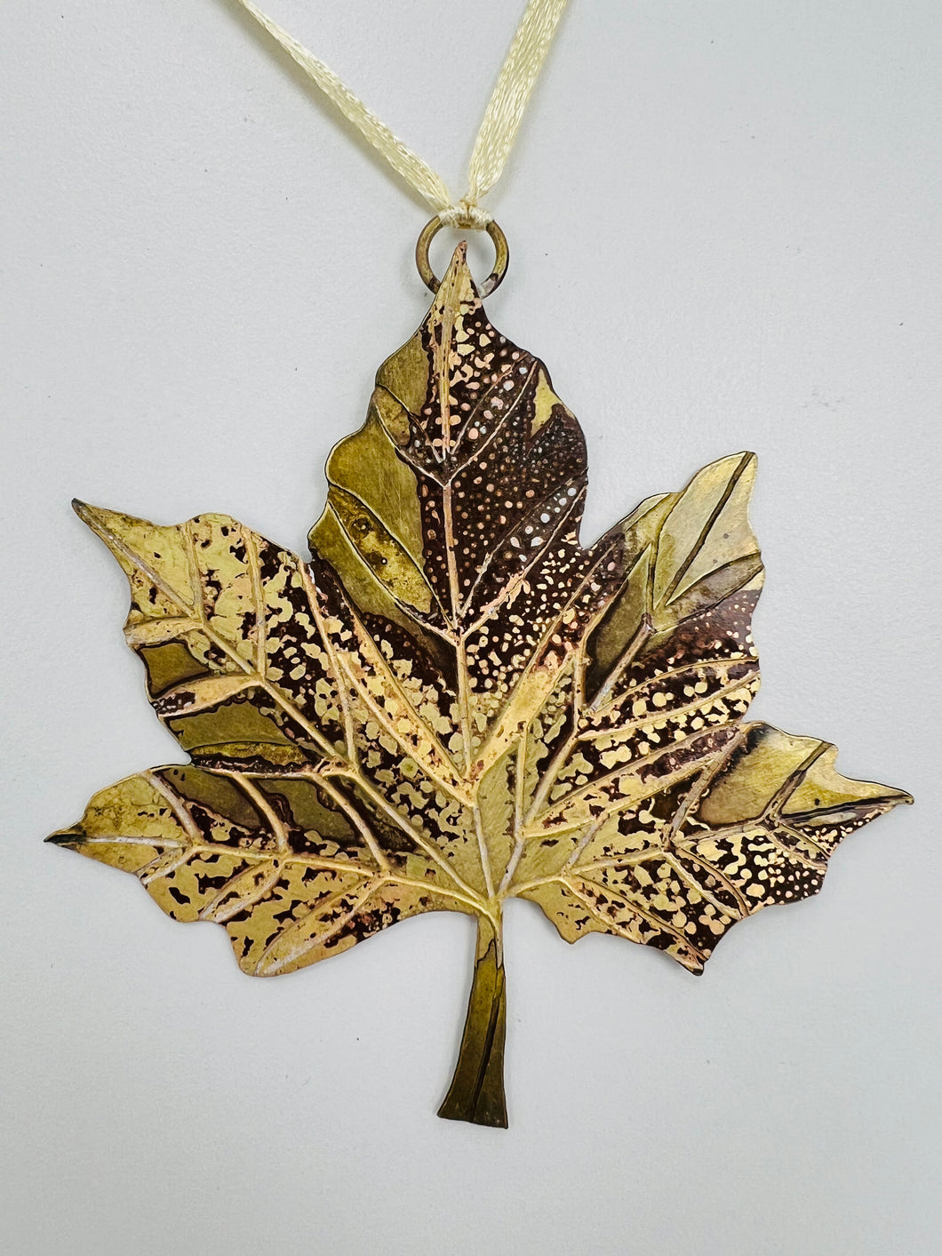 Large sycamore leaf decoration in brass