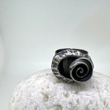 Load image into Gallery viewer, Large Marazion & spiral shell oxidised adjustable limpet ring