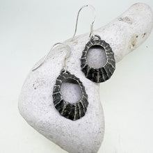 Load image into Gallery viewer, Oxidised Prussia Cove limpet drop earrings
