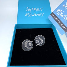 Load image into Gallery viewer, Arc drop stud earrings oxidised silver