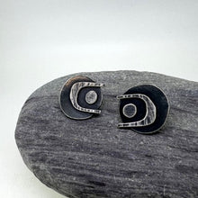 Load image into Gallery viewer, Arc drop stud earrings oxidised silver