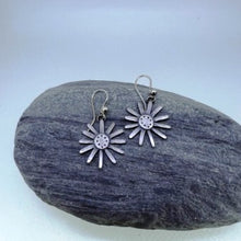 Load image into Gallery viewer, Large daisy oxidised silver earrings