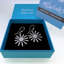 Load image into Gallery viewer, Large daisy oxidised silver earrings