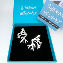 Load image into Gallery viewer, Large bold seaweed frond sterling silver stud earrings