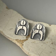 Load image into Gallery viewer, Space stud earrings oxidised silver