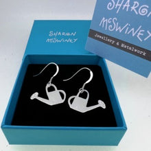 Load image into Gallery viewer, Silver Watering can earrings