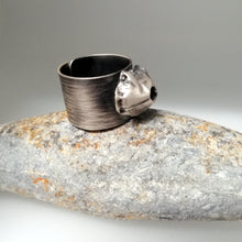Load image into Gallery viewer, Barnacle adjustable ring in oxidised silver handmade by Sharon McSwiney