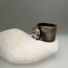 Load image into Gallery viewer, Barnacle adjustable ring in oxidised silver handmade by Sharon McSwiney