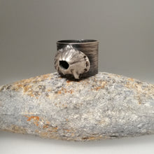 Load image into Gallery viewer, Barnacle adjustable ring in oxidised silver handmade by Sharon McSwiney