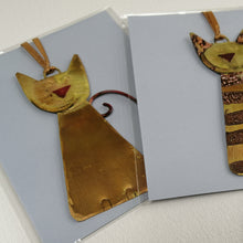 Load image into Gallery viewer, Brass cat decorations handmade by Sharon McSwiney