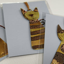 Load image into Gallery viewer, Striped brass cat decoration handmade by Sharon McSwiney