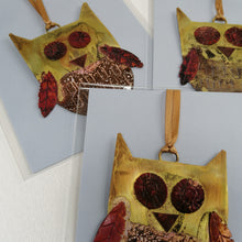 Load image into Gallery viewer, Brass owl decorations handmade by Sharon McSwiney