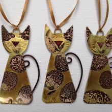 Load image into Gallery viewer, Spotty brass cat handmade decorations by Sharon McSwiney