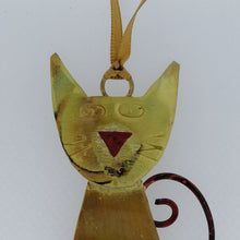 Load image into Gallery viewer, Brass cat decoration handmade by Sharon McSwiney