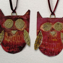 Load image into Gallery viewer, copper owl decorations handmade by Sharon McSwiney