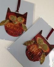 Load image into Gallery viewer, copper owl decorations handmade by Sharon McSwiney