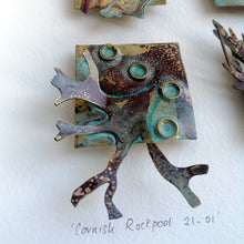 Load image into Gallery viewer, Metal seaweed & sea creatures in copper & brass framed as a picture handmade by Sharon McSwiney