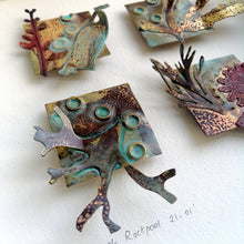 Load image into Gallery viewer, Metal seaweed & sea creatures in copper & brass framed as a picture handmade by Sharon McSwiney