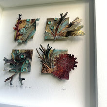 Load image into Gallery viewer, Metal seaweed & sea creatures in copper & brass framed as a picture handmade by Sharon McSwiney