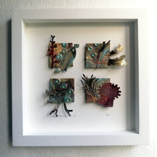 Load image into Gallery viewer, Metal seaweed & sea creatures in copper & brass framed as a picture handmade by Sharon McSwiney