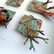 Load image into Gallery viewer, Metal seaweed & sea creatures in copper & brass framed as a picture handmade by Sharon McSwiney