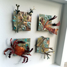 Load image into Gallery viewer, Metal seaweed & sea creatures in copper & brass framed as a picture handmade by Sharon McSwiney