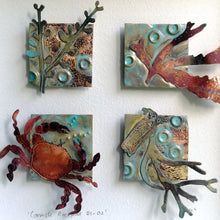 Load image into Gallery viewer, Metal seaweed &amp; sea creatures in copper &amp; brass framed as a picture handmade by Sharon McSwiney
