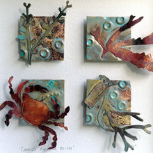 Load image into Gallery viewer, Metal seaweed & sea creatures in copper & brass framed as a picture handmade by Sharon McSwiney