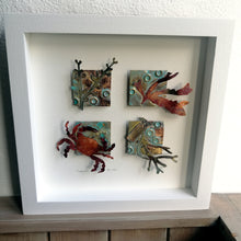 Load image into Gallery viewer, Metal seaweed & sea creatures in copper & brass framed as a picture handmade by Sharon McSwiney