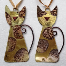 Load image into Gallery viewer, Spotty brass cat handmade decoration by Sharon McSwiney