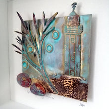 Load image into Gallery viewer, metal Godrevy lighthouse handmade framed artwork by Sharon McSwiney