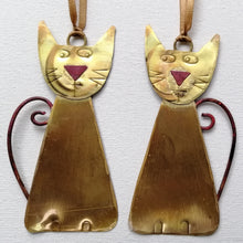 Load image into Gallery viewer, Brass cat decoration handmade by Sharon McSwiney