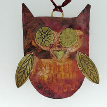 Load image into Gallery viewer, copper owl decoration handmade by Sharon McSwiney