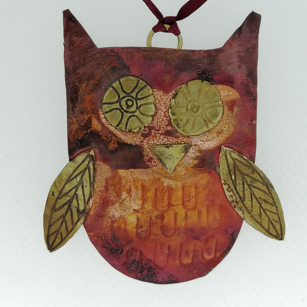 copper owl decoration handmade by Sharon McSwiney