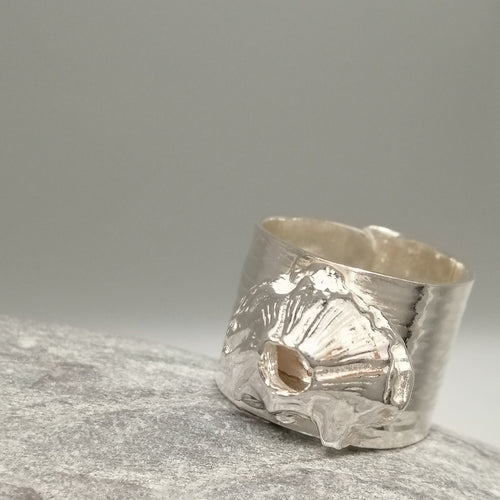 Handmade sterling silver barnacle ring by Sharon McSwiney, St Ives