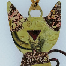 Load image into Gallery viewer, Striped brass cat decoration handmade by Sharon McSwiney