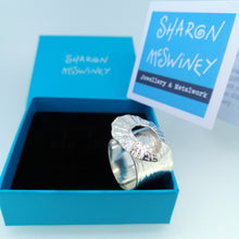 Load image into Gallery viewer, Marazion limpet shell ring in sterling silver handmade by Sharon McSwiney in a giftbox
