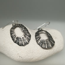 Load image into Gallery viewer, Marazion limpet shell oxidised silver drop earrings handmade by Sharon McSwiney
