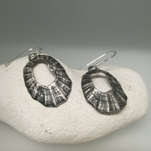Load image into Gallery viewer, Marazion limpet shell oxidised silver drop earrings handmade by Sharon McSwiney