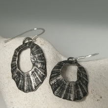 Load image into Gallery viewer, Marazion limpet shell oxidised silver drop earrings handmade by Sharon McSwiney