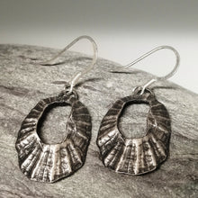 Load image into Gallery viewer, Marazion limpet shell oxidised silver drop earrings handmade by Sharon McSwiney