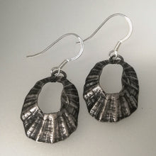 Load image into Gallery viewer, Marazion limpet shell oxidised silver drop earrings handmade by Sharon McSwiney