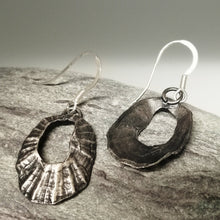 Load image into Gallery viewer, Marazion limpet shell oxidised silver drop earrings handmade by Sharon McSwiney