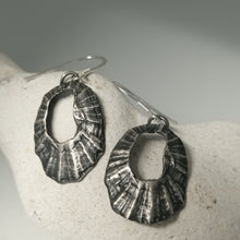 Load image into Gallery viewer, Marazion limpet shell oxidised silver drop earrings handmade by Sharon McSwiney
