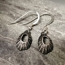 Load image into Gallery viewer, Tiny Marazion limpet drops in oxidised silver handmade by Sharon McSwiney