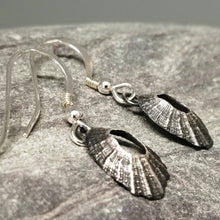 Load image into Gallery viewer, Tiny Marazion limpet drops in oxidised silver handmade by Sharon McSwiney