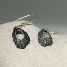 Load image into Gallery viewer, Tiny Marazion limpet drops in oxidised silver handmade by Sharon McSwiney