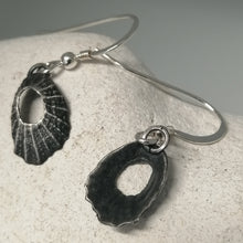 Load image into Gallery viewer, Tiny Marazion limpet drops in oxidised silver handmade by Sharon McSwiney