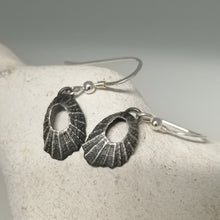 Load image into Gallery viewer, Tiny Marazion limpet drops in oxidised silver handmade by Sharon McSwiney